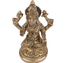 Brass Goddess Laxmi statue Sitting Four hands On Lotus Seat