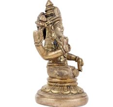 Brass Goddess Laxmi statue Sitting Four hands On Lotus Seat