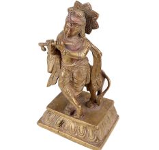 Brass Standing Krishna Statue With His Cow And Flute