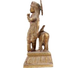 Brass Standing Krishna Statue With His Cow And Flute