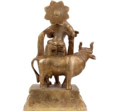 Brass Standing Krishna Statue With His Cow And Flute