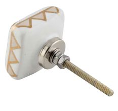 White And Golden Square Ceramic Floral Cabinet  Knobs