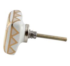 White And Golden Square Ceramic Floral Cabinet  Knobs