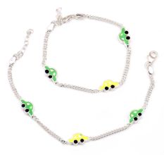 92.5 Sterling Silver Bracelets for kids with Cute Colorful Car Charms  ( In Set of 2)