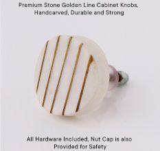 Round Oval White Stone Golden Line Cabinet Knobs