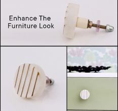 Round Oval White Stone Golden Line Cabinet Knobs