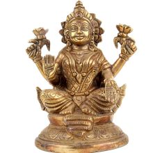 Brass Lama Statue In Golden Finish