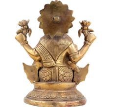 Brass Lama Statue In Golden Finish