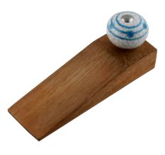 Blue Striped Dotted Cackle Wooden Door Stopper