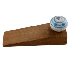 Blue Striped Dotted Cackle Wooden Door Stopper