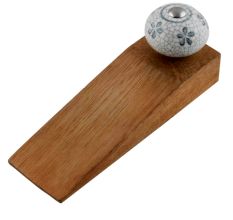 Grey Floral Crackle Ceramic Wooden Door Stopper