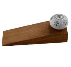 Grey Floral Crackle Ceramic Wooden Door Stopper
