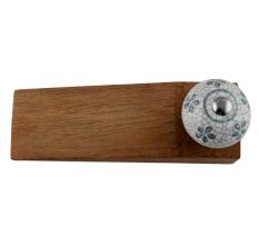 Grey Floral Crackle Ceramic Wooden Door Stopper