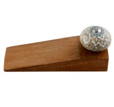 White Embossed Ceramic Crackle Wooden Door Stopper