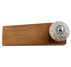 White Embossed Ceramic Crackle Wooden Door Stopper