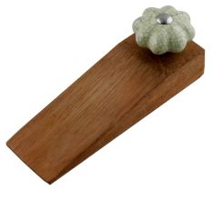 Washed Green Crackle Ceramic Melon Wooden Door Stopper