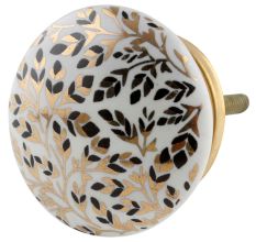Golden And Black Leaf Flat Ceramic Cabinet Knobs