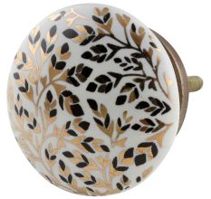 Golden And Black Leaf Flat Ceramic Cabinet Knobs