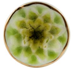 Lime Green Cut Ceramic Dresser Knob in Silver Fitting