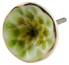 Lime Green Cut Ceramic Dresser Knob in Silver Fitting