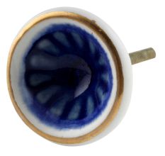 Navy Blue Wheel Ceramic Dresser Knob in Silver Fitting