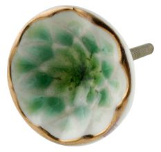 Sea Green Cut Ceramic Cabinet Knob in Silver Fitting