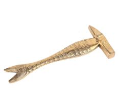 Hand Crafted Brass Paperweight Carved Fish With Hammer