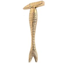 Hand Crafted Brass Paperweight Carved Fish With Hammer