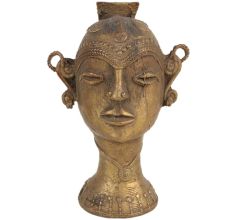 Brass Tribal Lady Head Statue With Jewellery And Stylish Bun