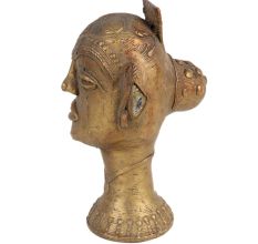 Brass Tribal Lady Head Statue With Jewellery And Stylish Bun