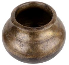 Brass Pot With Broad Base Small Mouth And Patina