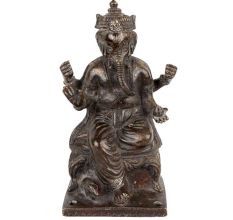 Brass Sitting Lord Ganesha Statue Idol In Dark Finish