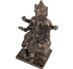 Brass Sitting Lord Ganesha Statue Idol In Dark Finish