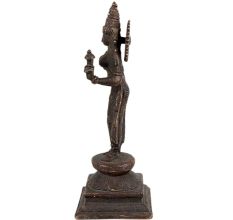 Brass Goddess Laxmi Statue Standing With Lotus Flower