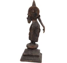 Brass Goddess Laxmi Statue Standing With Lotus Flower