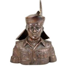 Golden Brass Indian Solider Statue  Gurkha Guard Bust