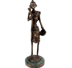 Brass Tribal Female Statue On Round Green Base