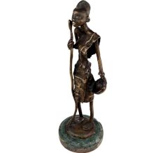 Brass Tribal Female Statue On Round Green Base