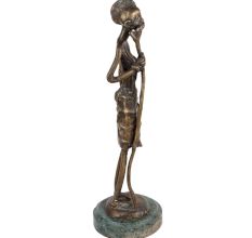 Brass Tribal Female Statue On Round Green Base