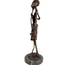Brass Tribal Female Statue On Round Green Base