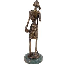 Brass Tribal Female Statue On Round Green Base