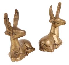 Vintage Brass Deer Statues Sitting Statue In Pair