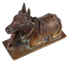 Brass Sitting Nandi Statue On Rectangular Base Festival Gift