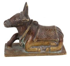 Brass Sitting Nandi Statue On Rectangular Base Festival Gift