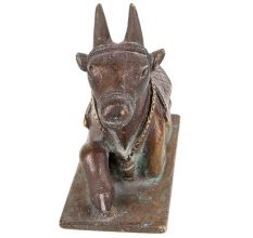 Brass Sitting Nandi Statue On Rectangular Base Festival Gift