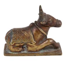 Brass Sitting Nandi Statue On Rectangular Base Festival Gift