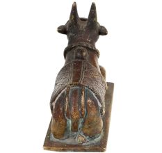 Brass Sitting Nandi Statue On Rectangular Base Festival Gift
