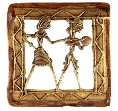 Brass Dhokra Wall Art Hanging Dancing Couple Tambourine In Hand