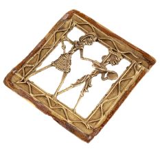Brass Dhokra Wall Art Hanging Dancing Couple Tambourine In Hand