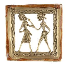 Brass Dhokra Wall Art Hanging Tribal Couple With Engraved Border